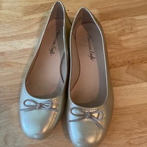 American Eagle Metallic Ballet Flats with Bow Accent